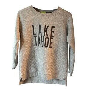 Valani Lake Tahoe Quilted Graphic Raglan Crewneck Sweatshirt Womens L Gray